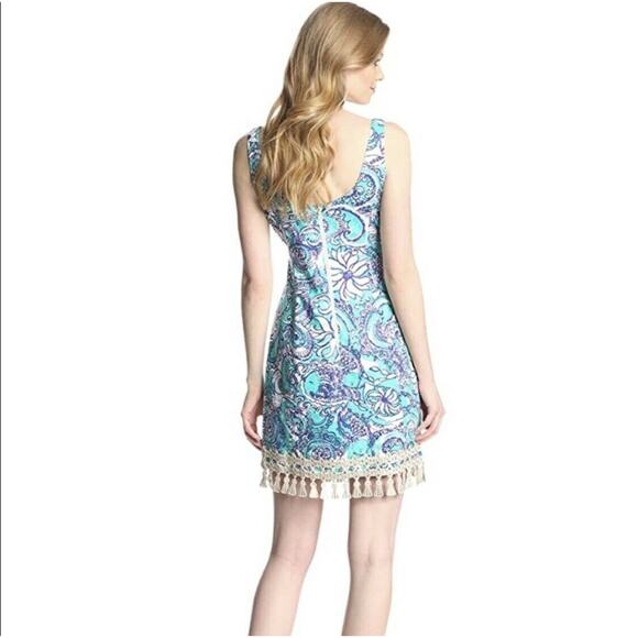 Lilly Pulitzer Women Seafoam Montauk Gold Tassel Eaton Shift Sleeveless Dress 0 - Picture 11 of 11